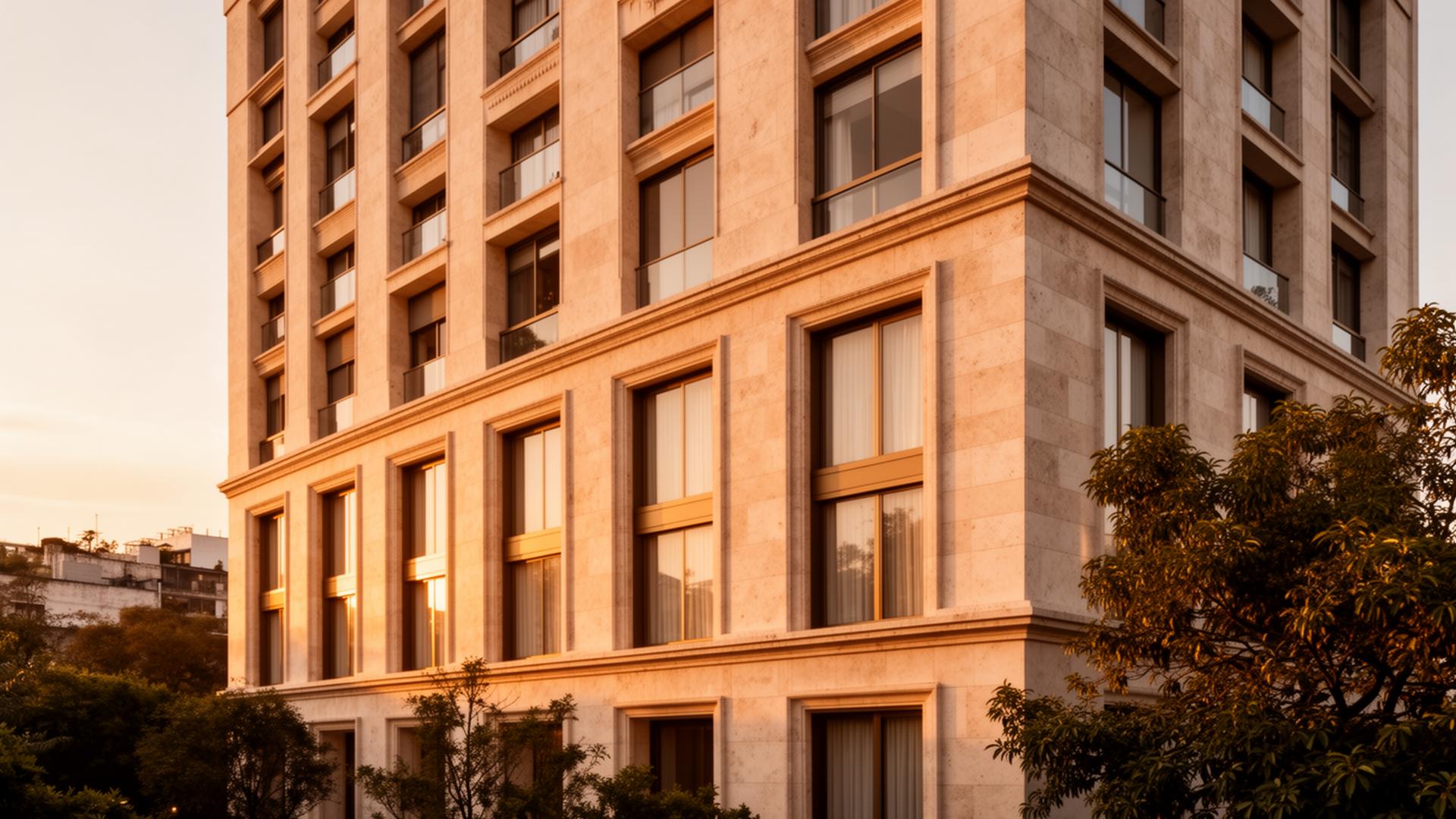 Edificio residencial premium en CDMX al atardecer